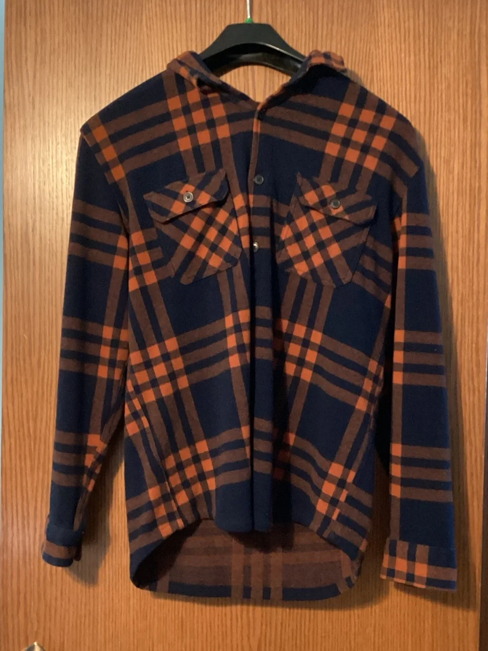 Men's Navy and Orange Plaid Lightweight Shirt Jacket